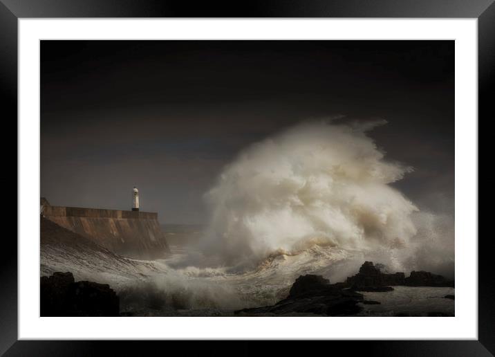 Porthcawl lighthouse and storm Framed Mounted Print by Leighton Collins