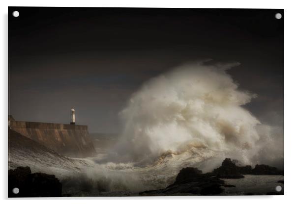 Porthcawl lighthouse and storm Acrylic by Leighton Collins