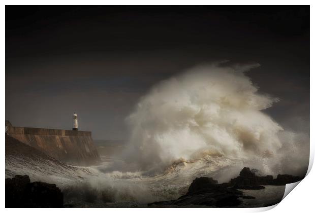 Porthcawl lighthouse and storm Print by Leighton Collins