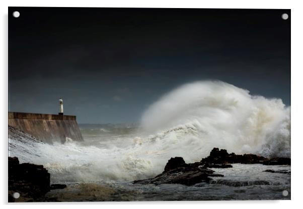 Stormy sea at Porthcawl Acrylic by Leighton Collins
