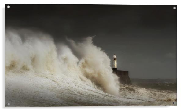 Crashing waves at Porthcawl Acrylic by Leighton Collins