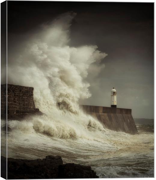 Giant waves hit Porthcawl Canvas Print by Leighton Collins