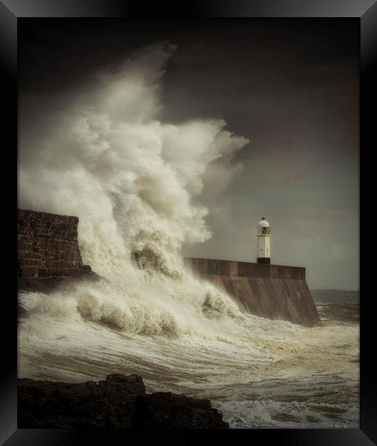 Giant waves hit Porthcawl Framed Print by Leighton Collins