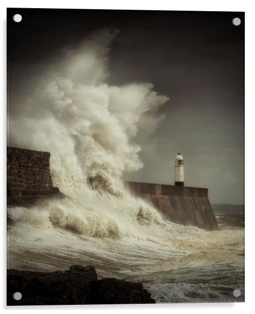 Giant waves hit Porthcawl Acrylic by Leighton Collins