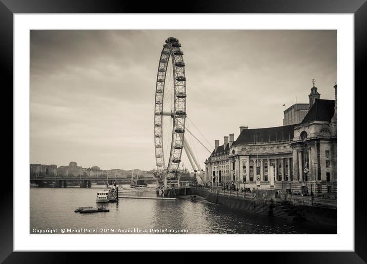 Toned image of London Eye wheel on the river Thame Framed Mounted Print by Mehul Patel