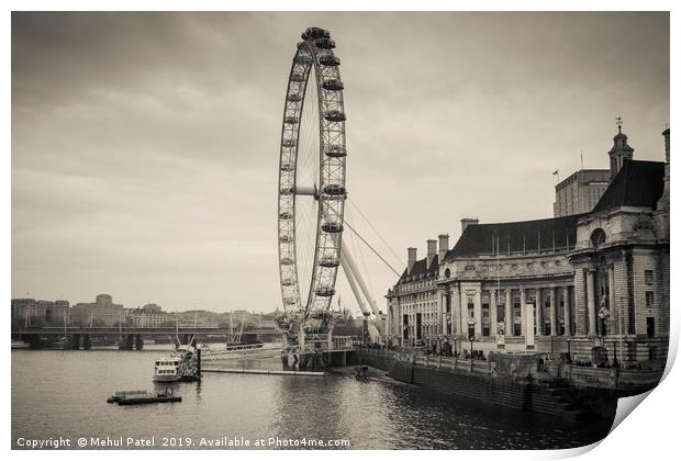 Toned image of London Eye wheel on the river Thame Print by Mehul Patel