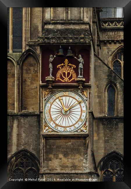 Clock on exterior wall of Wells Cathedral Framed Print by Mehul Patel