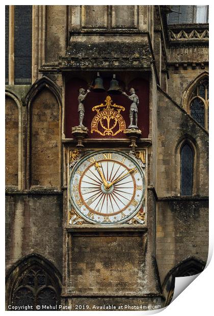 Clock on exterior wall of Wells Cathedral Print by Mehul Patel