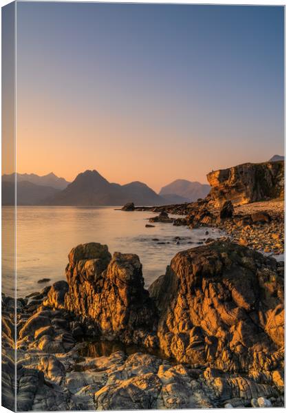 The Black Cuillin from Elgol Beach at Sunset Canvas Print by Miles Gray