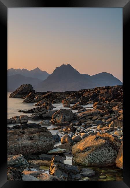 Black Cuillin from Elgol Beach at Sunset Framed Print by Miles Gray