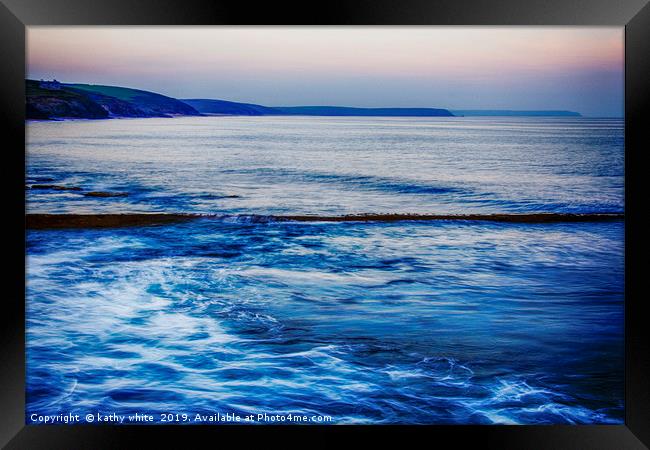 Porthleven  Cornwall at night Framed Print by kathy white
