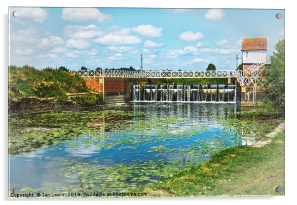 Abbey Mill Weir At Tewkesbury Acrylic by Ian Lewis