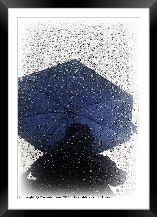 Blue umbrella Framed Mounted Print by Marinela Feier