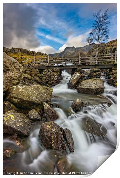 River Footbridge Snowdonia Print by Adrian Evans