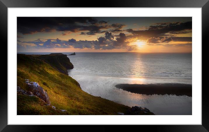 Sunset at Worms Head Framed Mounted Print by Leighton Collins