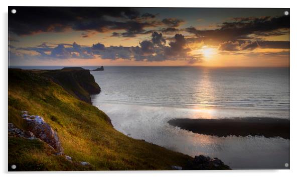 Sunset at Worms Head Acrylic by Leighton Collins