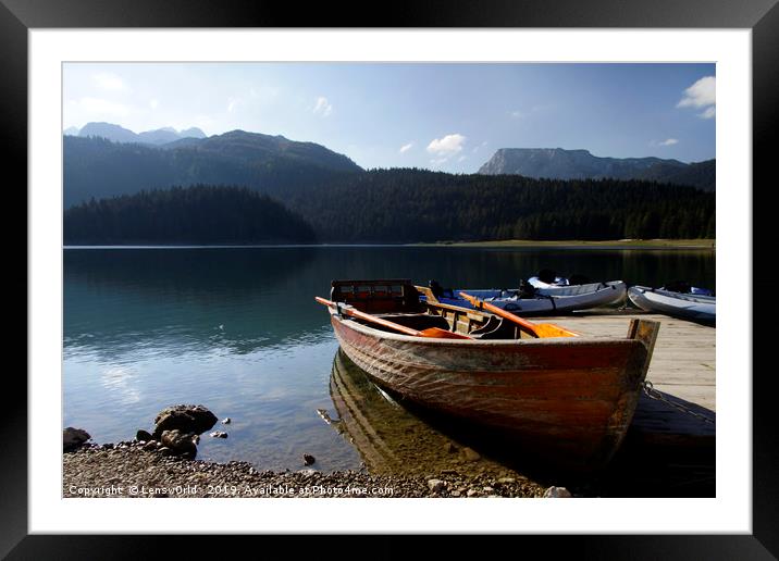 Boats on Black Lake, Montenegro Framed Mounted Print by Lensw0rld 