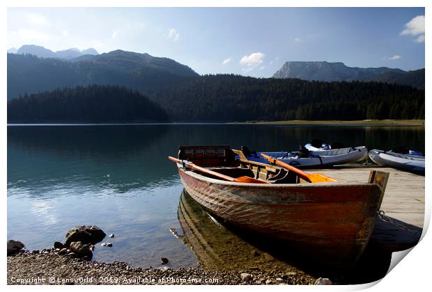Boats on Black Lake, Montenegro Print by Lensw0rld 