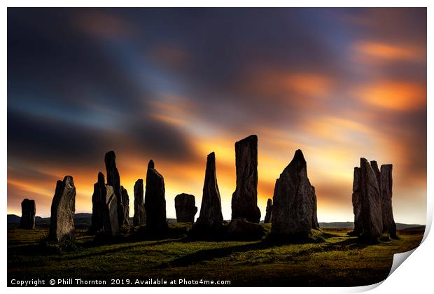 Sunset over the  Callanish Standing Stones Print by Phill Thornton