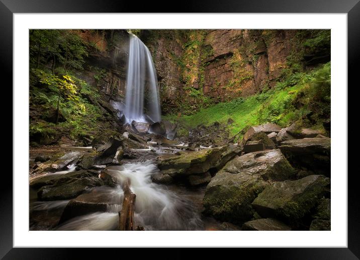 Waterfall and rocks at Melincourt Framed Mounted Print by Leighton Collins