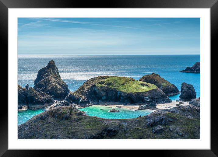 Lone photographer on the rocks at Kynance Cove Framed Mounted Print by Andrew Michael