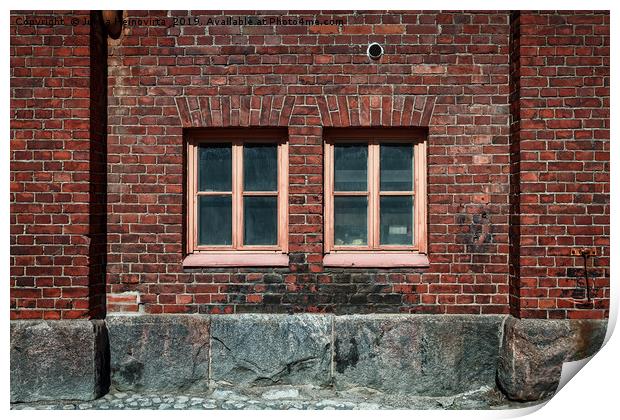 Two Windows On A Brick Wall Print by Jukka Heinovirta