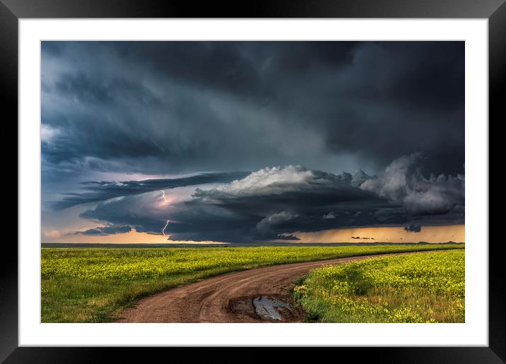 Montana Prairies Lightning Storm Framed Mounted Print by John Finney