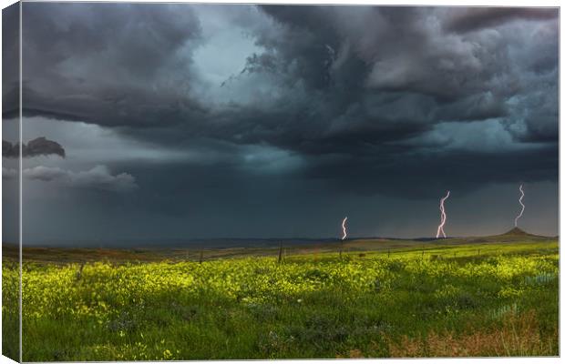 Montana Prairies Lightning Storm  Canvas Print by John Finney