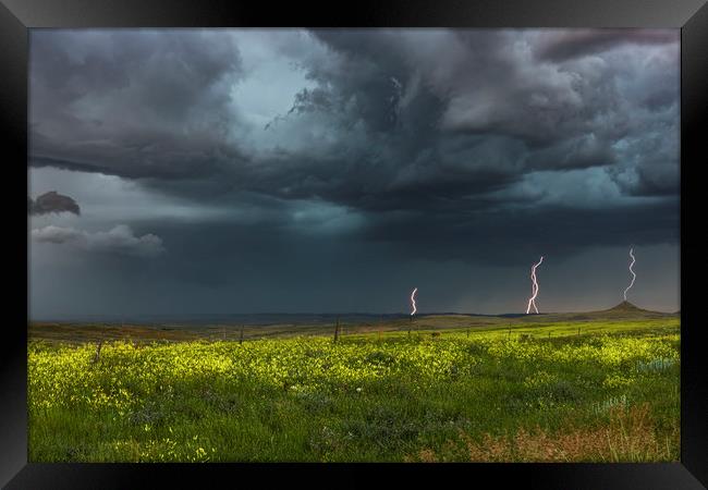 Montana Prairies Lightning Storm  Framed Print by John Finney
