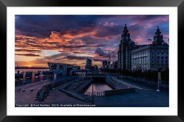 Liverpool Pier Head At Sunset Framed Mounted Print by Paul Madden