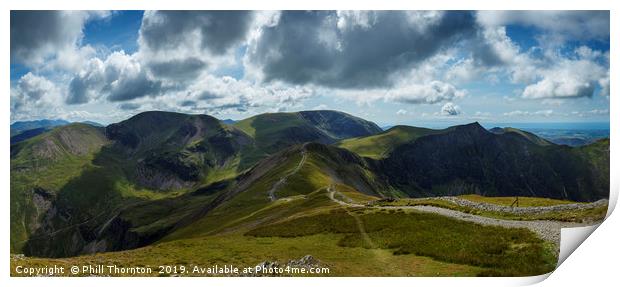 Panoramic view from the top of Grisedale Pike Print by Phill Thornton