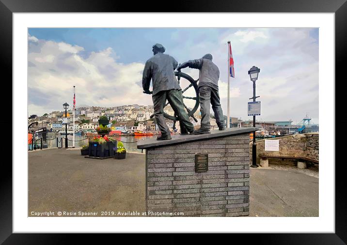 The Man and Boy statue at Brixham Harbour  Framed Mounted Print by Rosie Spooner