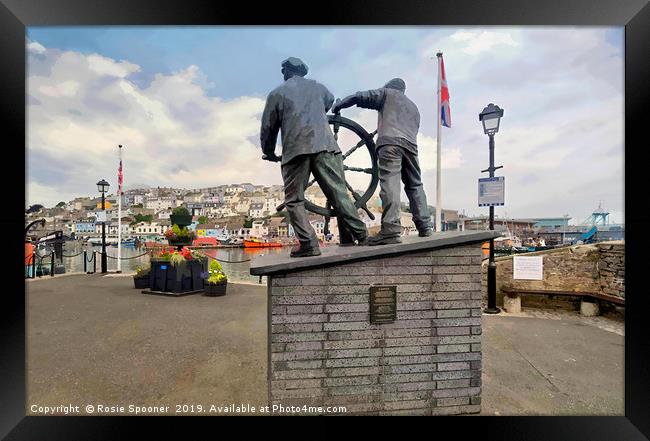 The Man and Boy statue at Brixham Harbour  Framed Print by Rosie Spooner