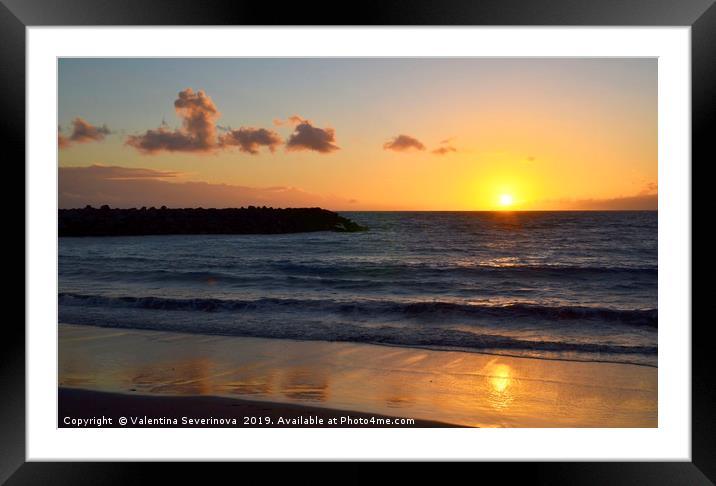 Sunset on Torviscas beach in Tenerife Framed Mounted Print by Valentina Severinova