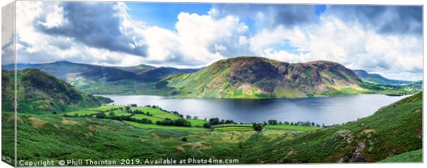 Panoramic view of Crummock Water, Lake District. Canvas Print by Phill Thornton