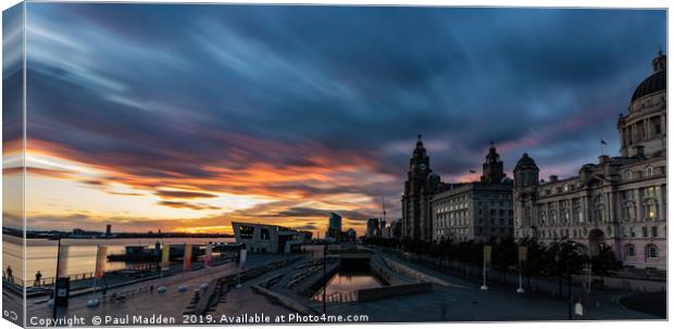 Liverpool Pier Head Sunset Canvas Print by Paul Madden