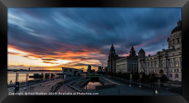 Liverpool Pier Head Sunset Framed Print by Paul Madden