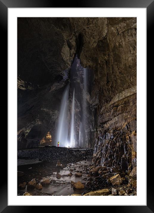 Caver in Gaping Gill Cavern Framed Mounted Print by George Robertson