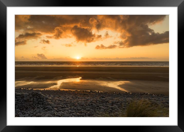 Beautiful golden sunset at Westward Ho! in Devon Framed Mounted Print by Tony Twyman