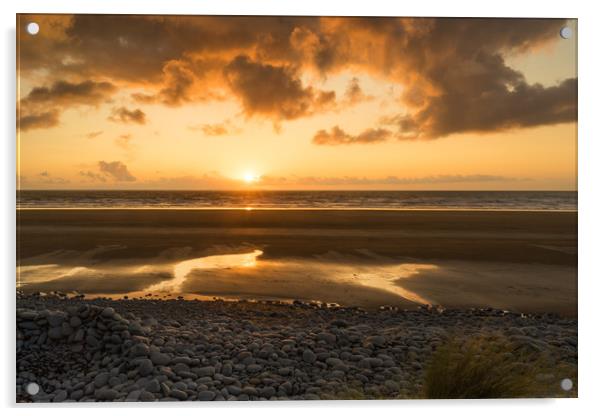 Beautiful golden sunset at Westward Ho! in Devon Acrylic by Tony Twyman
