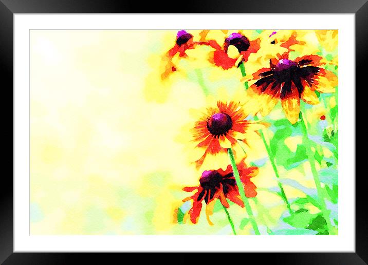 Abstract yellow blooming flowers Framed Mounted Print by Wdnet Studio