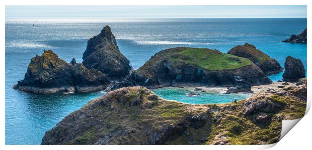 Lone photographer on the rocks at Kynance Cove 2 Print by Andrew Michael