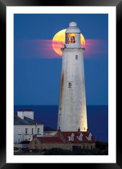 St. Mary's Lighthouse - Full Moon Rising Framed Mounted Print by Paul Appleby