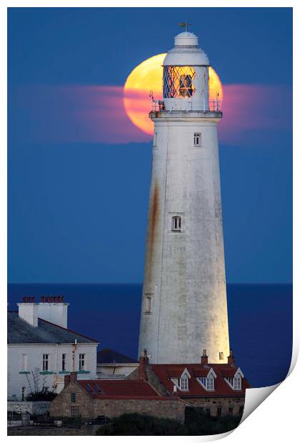 St. Mary's Lighthouse - Full Moon Rising Print by Paul Appleby