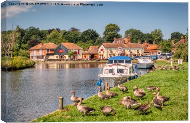 Boats at Coltishall on Norfolk Broads Canvas Print by Stuart Atton