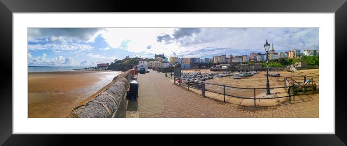 Tenby Harbour Panoramic  Framed Mounted Print by Michael South Photography