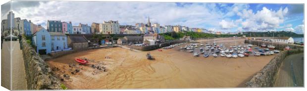 Tenby Harbour Panoramic  Canvas Print by Michael South Photography