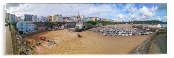 Tenby Harbour Panoramic  Acrylic by Michael South Photography