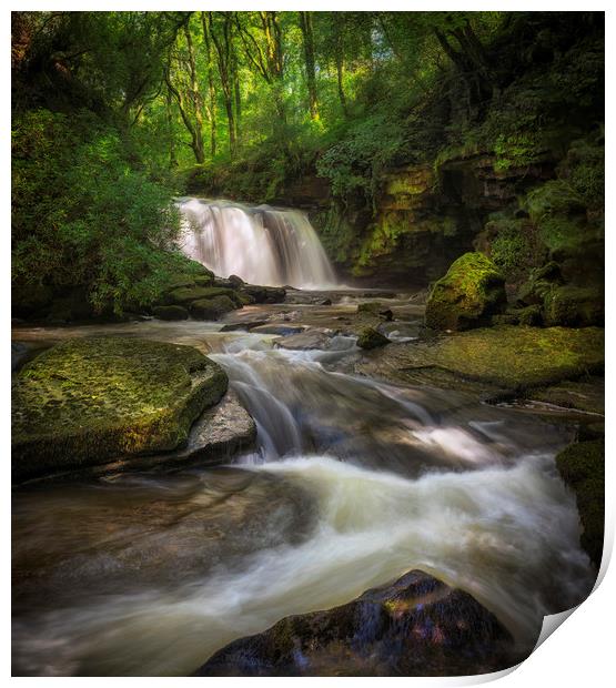 The Upper Clydach River waterfall in Swansea Print by Leighton Collins