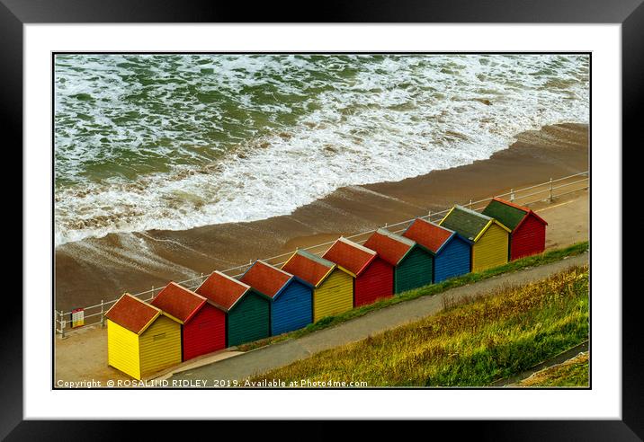 "Colourful new beach huts at Whitby" Framed Mounted Print by ROS RIDLEY